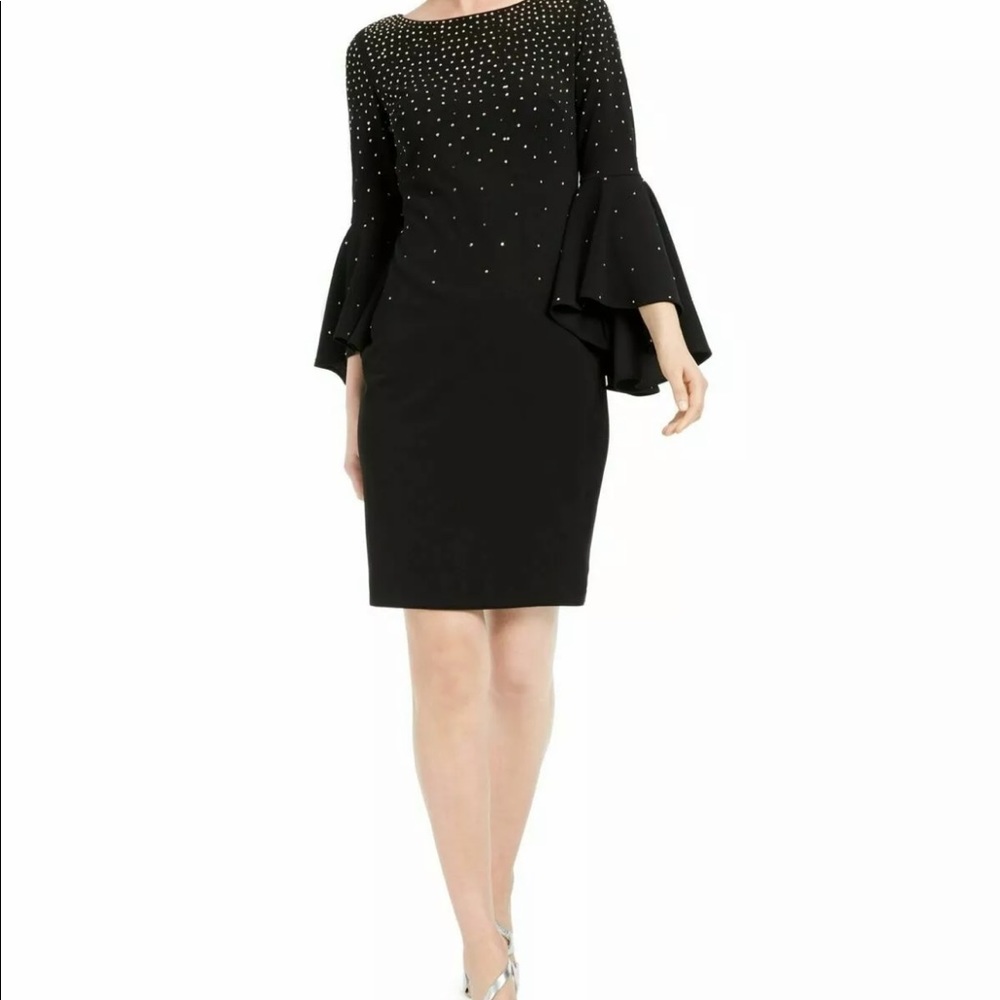 CALVIN KLEIN Womens Black Bell Sleeve Above The Knee Sheath Cocktail Dress 8P